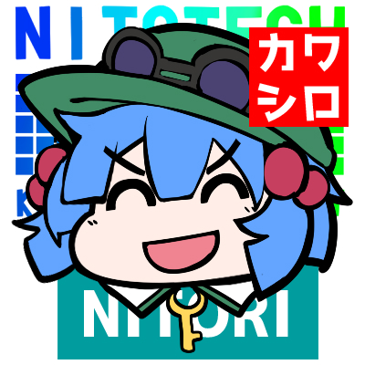 1girl :d ^_^ bangs blue_hair cabbie_hat closed_eyes commentary_request disembodied_head eyebrows_visible_through_hair goggles goggles_on_headwear green_headwear hair_between_eyes hair_bobbles hair_ornament hat kawashiro_nitori key lowres open_mouth rihito_(usazukin) short_hair simple_background smile solo touhou translated two_side_up white_background