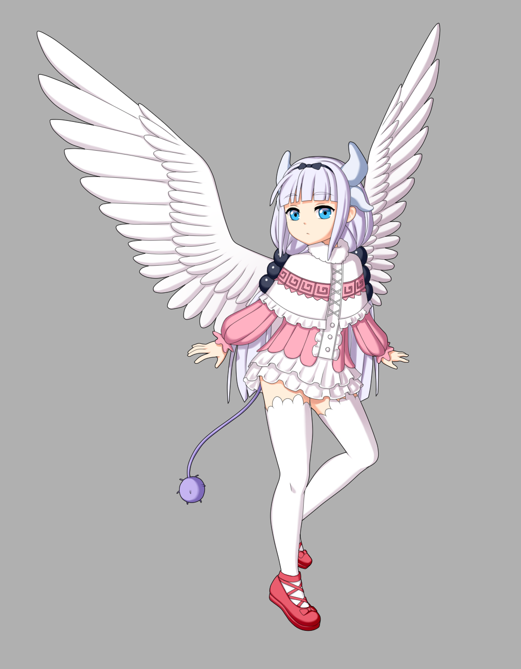 2019 accessory animal_humanoid blue_eyes clothed clothing dragon dragon_humanoid female hair hi_res highres horn humanoid kanna_kamui legwear long_hair mammal miss_kobayashi's_dragon_maid neonway purple_hair simple_background solo tail wings