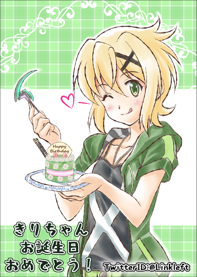 1girl akatsuki_kirika blonde_hair blush breasts closed_mouth commentary_request green_eyes hair_ornament link_(aa30) looking_at_viewer medium_hair senki_zesshou_symphogear smile solo x_hair_ornament