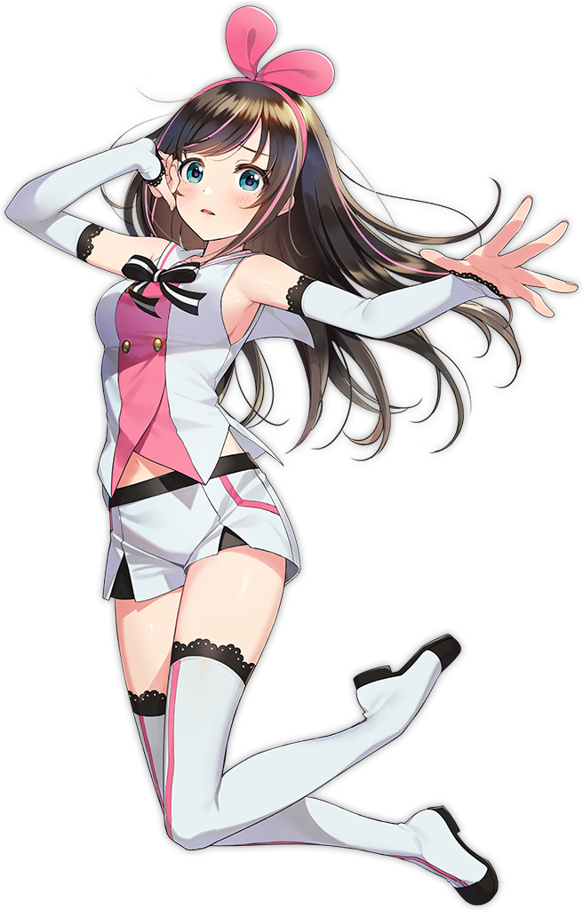 1girl a.i._channel armpits azur_lane bangs bare_shoulders black_neckwear blue_eyes blush boots bow bowtie breasts brown_hair character_name detached_sleeves eyebrows_visible_through_hair female floating_hair full_body hairband jumping kizuna_ai kurot lace-trimmed_boots lace-trimmed_sleeves lace_trim long_hair looking_at_viewer morikura_en multicolored_hair official_art open_eyes open_mouth outstretched_arm pink_hair pink_hairband ribbon sailor_collar shirt shorts sidelocks skirt smile solo streaked_hair tachi-e thigh-highs thigh_boots thighs transparent_background upper_teeth v-shaped_eyebrows virtual_youtuber white_footwear white_skirt