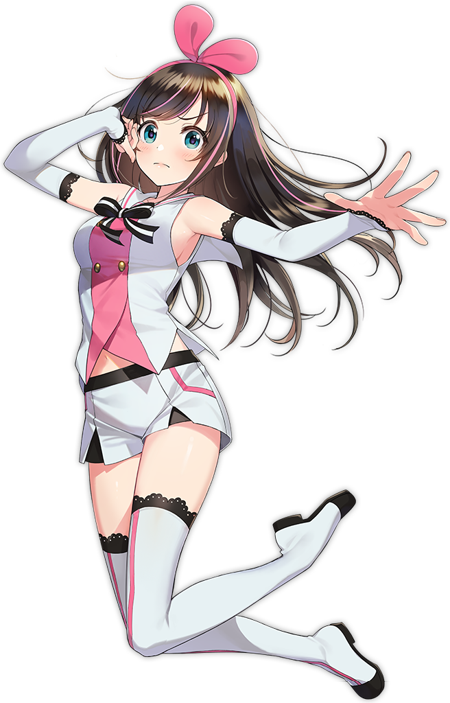 1girl a.i._channel armpits azur_lane bangs bare_shoulders black_neckwear blue_eyes blush boots bow bowtie breasts brown_hair character_name closed_mouth detached_sleeves eyebrows_visible_through_hair female floating_hair full_body hairband jumping kizuna_ai kurot lace-trimmed_boots lace-trimmed_sleeves lace_trim long_hair looking_at_viewer morikura_en multicolored_hair official_art open_eyes outstretched_arm pink_hair pink_hairband ribbon sailor_collar shirt shorts sidelocks skirt smile solo streaked_hair tachi-e thigh-highs thigh_boots thighs transparent_background upper_teeth v-shaped_eyebrows virtual_youtuber white_footwear white_skirt