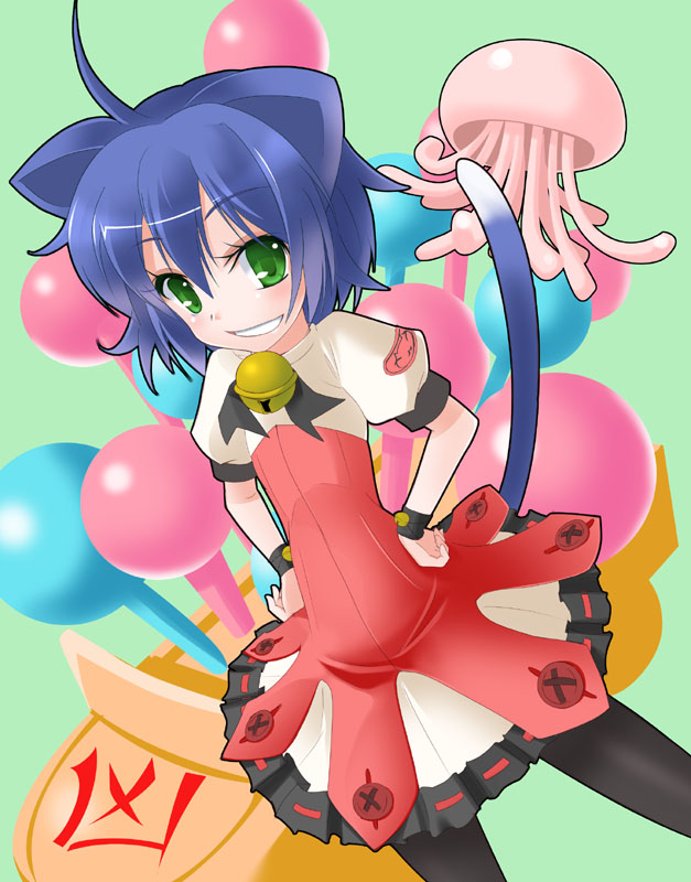 blue_hair green_eyes kyouran_kazoku_nikki midarezaki_gekka midarezaki_kyouka pantyhose smile wapokichi