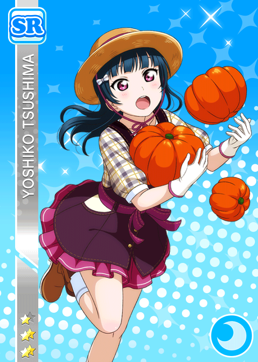 blue_hair blush character_name dress long_hair love_live!_school_idol_festival love_live!_sunshine!! pink_eyes pumpkin tsushima_yoshiko