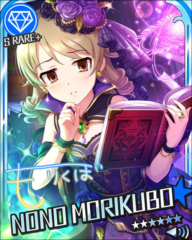 blush book brown_eyes brown_hair character_name dress idolmaster idolmaster_cinderella_girls morikubo_nono short_hair stars