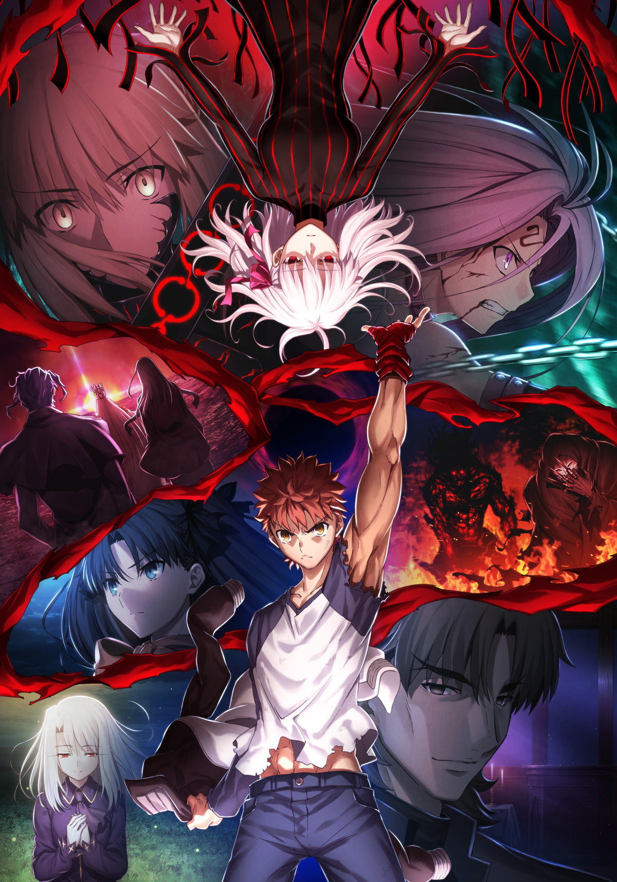 artoria_pendragon_(all) black_dress black_hair character_request dark_excalibur dark_sakura dress emiya_shirou fate/stay_night fate_(series) heaven's_feel highres illyasviel_von_einzbern long_hair matou_sakura purple_hair red_eyes rider saber saber_alter toosaka_rin very_long_hair white_hair yellow_eyes