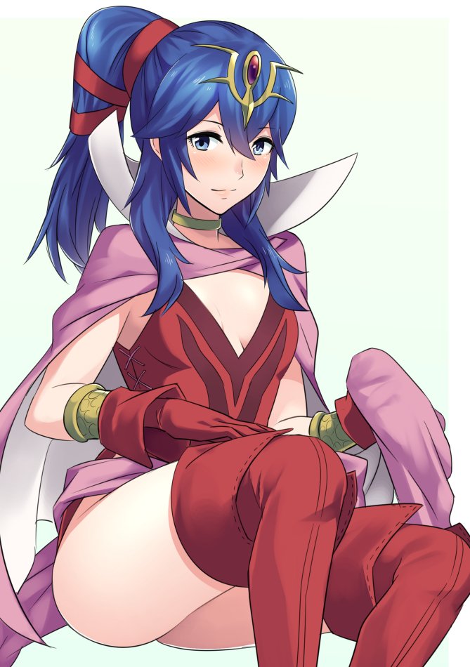 1girl ameno_(a_meno0) blue_eyes blue_hair cape choker closed_mouth cosplay cute fire_emblem fire_emblem:_kakusei fire_emblem:_shin_ankoku_ryuu_to_hikari_no_tsurugi fire_emblem_11 fire_emblem_13 fire_emblem_awakening fire_emblem_shadow_dragon gloves hair_ribbon human intelligent_systems long_hair lucina lucina_(fire_emblem) nintendo ponytail red_gloves red_legwear ribbon simple_background sitting solo tiara tiki_(fire_emblem) tiki_(fire_emblem)_(cosplay)