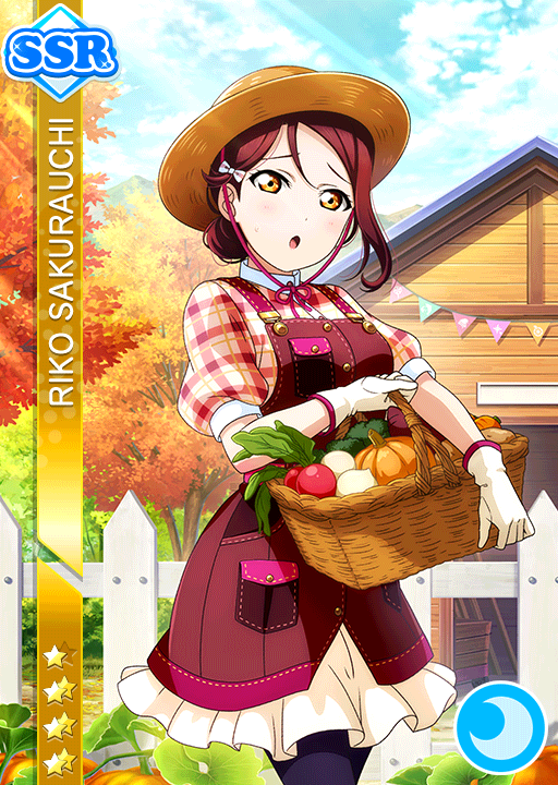 1irl ascii_media_works blush brown_eyes bushiroad character_name dress hat long_hair love_live! love_live!_school_idol_festival love_live!_sunshine!! official_art purple_hair sakurauchi_riko solo sunrise_(studio) thanksgiving