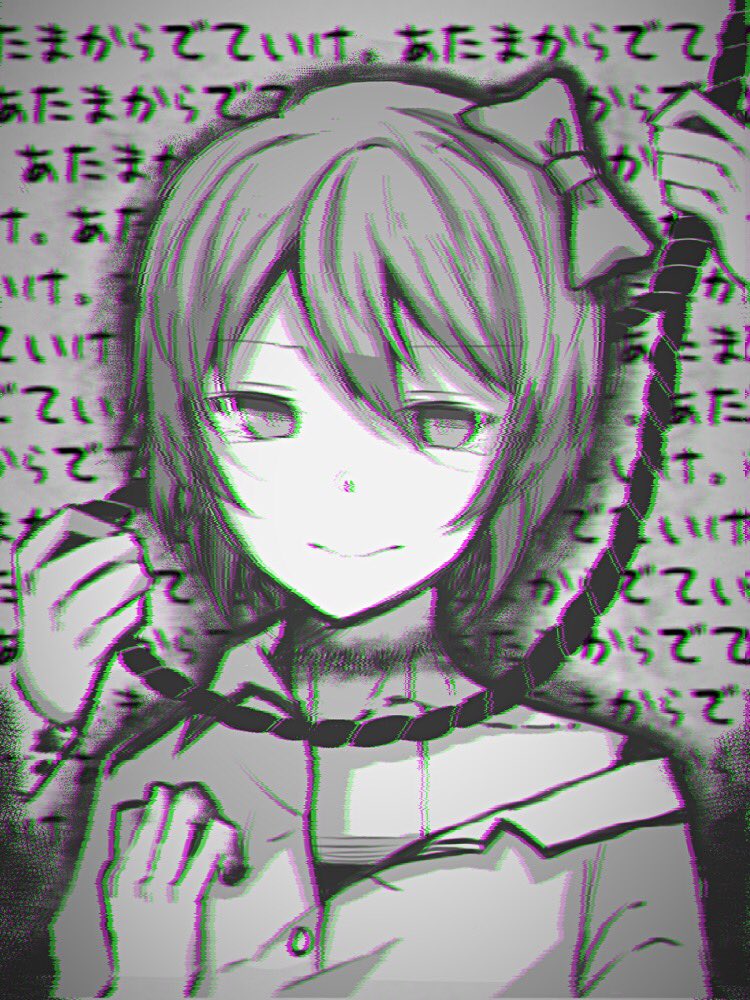1girl bangs bow bruise buttons chromatic_aberration closed_mouth commentary_request doki_doki_literature_club expressionless eyebrows_visible_through_hair hair_between_eyes hair_bow injury looking_at_viewer noose off_shoulder rope sayori_(doki_doki_literature_club) shinonome_(name_shinonome) short_hair solo_focus spoilers translation_request upper_body