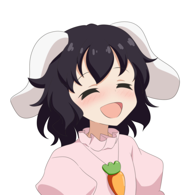 1girl :d ^_^ animal_ears black_hair carrot_necklace cato_(monocatienus) closed_eyes commentary_request floppy_ears happy inaba_tewi open_mouth puffy_sleeves rabbit_ears short_hair simple_background smile solo touhou underwear white_background