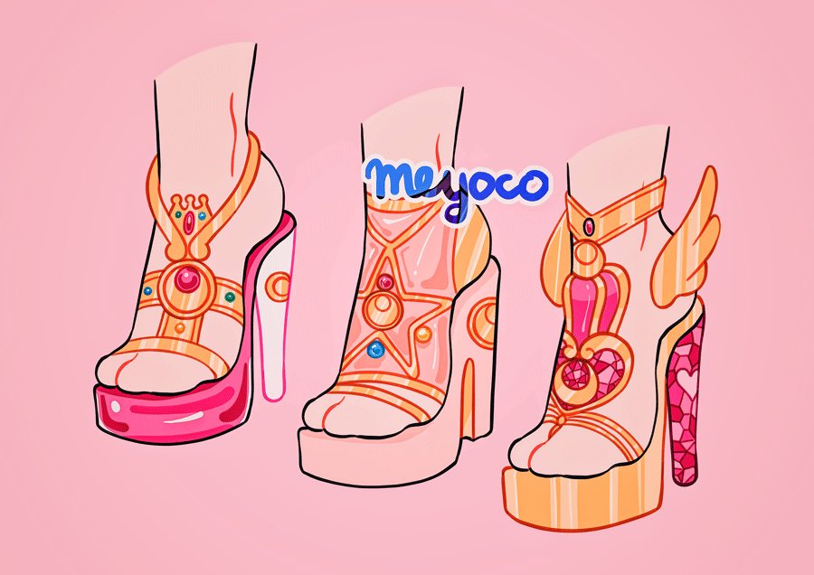 artist_name bishoujo_senshi_sailor_moon feet gem heart high_heels meyoco original pink_background shiny shoes simple_background