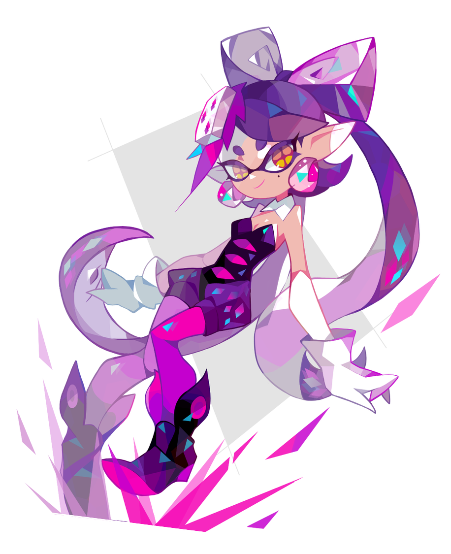 1girl amakusa_(hidorozoa) aori_(splatoon) black_dress black_footwear black_hair cephalopod_eyes dress gloves long_hair pink_legwear splatoon_(series) tagme tentacle_hair white_background