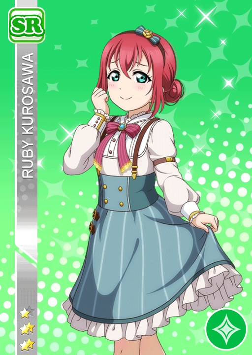 blush character_name dress green_eyes kurosawa_ruby love_live!_school_idol_festival love_live!_sunshine!! pink_hair short_hair smile