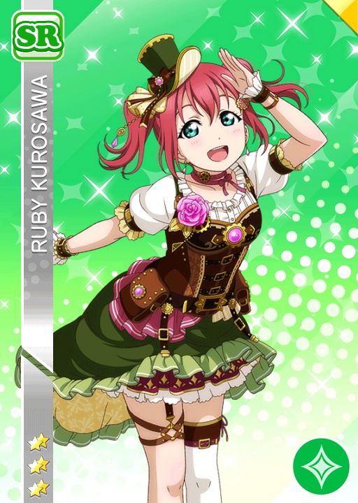 blush character_name dress green_eyes kurosawa_ruby love_live!_school_idol_festival_all_stars pink_hair short_hair smile twintails