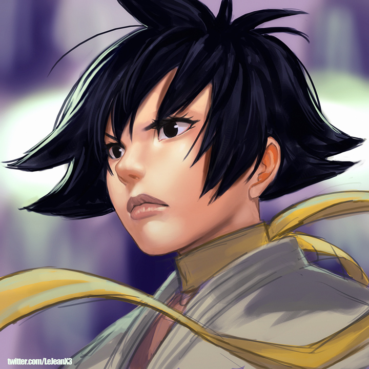 1girl black_hair choker closed_mouth dougi makoto_(street_fighter) rejean_dubois short_hair solo street_fighter street_fighter_iii_(series)