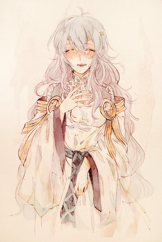 1girl closed_eyes crying deirdre_(fire_emblem) fire_emblem fire_emblem:_genealogy_of_the_holy_war long_hair looking_at_viewer smile solo tears tiara upper_body white_hair