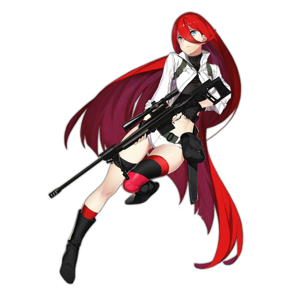 1girl 92m bad_proportions bangs belt bipod black_footwear black_gloves blue_eyes boots breasts closed_mouth copyright_name crop_top fingerless_gloves floating_hair full_body girls_frontline gloves gun hair_between_eyes jacket knee_boots kneehighs load_bearing_equipment long_hair looking_at_viewer medium_breasts midriff official_art open_clothes open_jacket orsis_t-5000 pouch redhead rifle scope shadow short_shorts shorts single_kneehigh single_thighhigh sniper_rifle solo t-5000_(girls_frontline) thigh-highs thigh_strap transparent_background trigger_discipline tsurime turtleneck very_long_hair watermark weapon web_address white_shorts