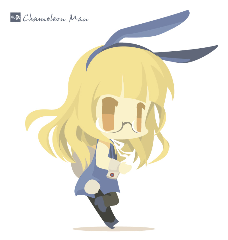 1girl animal_ears artist_name bunny_tail bunnysuit cat_ears chameleon_man_(three) fake_animal_ears fake_tail glasses high_heels military pantyhose perrine_h_clostermann rabbit_ears simple_background solo strike_witches tail white_background world_witches_series yellow_eyes