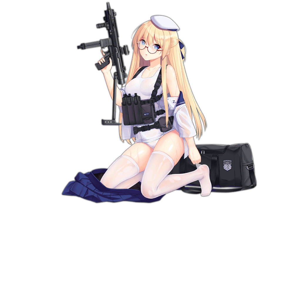 1girl :o allenes alternate_costume bag bangs beret blonde_hair blue_eyes blue_ribbon blue_skirt blush breasts collarbone full_body girls_frontline glasses gun hair_ribbon hat holding holding_gun holding_weapon load_bearing_equipment logo long_hair looking_at_viewer medium_breasts off_shoulder official_art old_school_swimsuit open_clothes open_shirt pantyhose_tug pouch ribbon school_swimsuit shirt sidelocks skindentation skirt skirt_removed solo star_model_z62 submachine_gun swimsuit thigh-highs transparent_background trigger_discipline very_long_hair watermark weapon wet wet_clothes white_headwear white_legwear white_shirt white_swimsuit z-62_(girls_frontline)