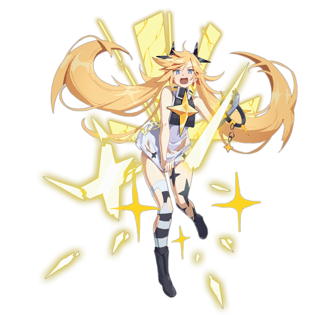 1girl ahoge asymmetrical_footwear bangs bare_shoulders black_footwear blue_eyes blush boots breasts chain clear_(dj_max) cuffs damaged diamond_(shape) diamond_hair_ornament dj_max dress energy_weapon floating_hair full_body girls_frontline glory_light_(weapon) gloves hair_between_eyes hair_ornament holding holding_instrument holding_weapon instrument long_hair looking_at_viewer messy_hair official_art open_mouth ribbon shackles sidelocks single_glove single_thighhigh sleeveless sleeveless_dress small_breasts solo star striped striped_legwear tachi-e thigh-highs torn_clothes transparent_background tsurime twintails very_long_hair waterkuma weapon white_dress