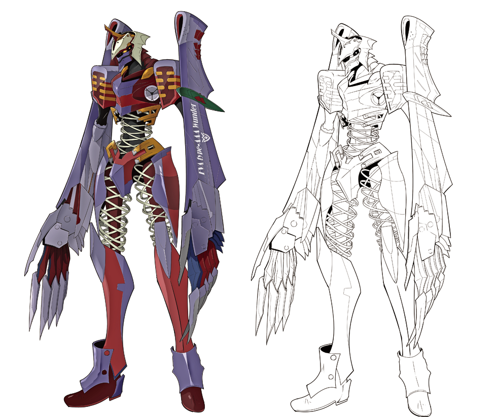 aaa_wunder alternate_form concept_art english_text evangelion:_3.0_you_can_(not)_redo full_body kagami_rei lineart mecha neon_genesis_evangelion no_humans no_pupils rebuild_of_evangelion science_fiction transformation