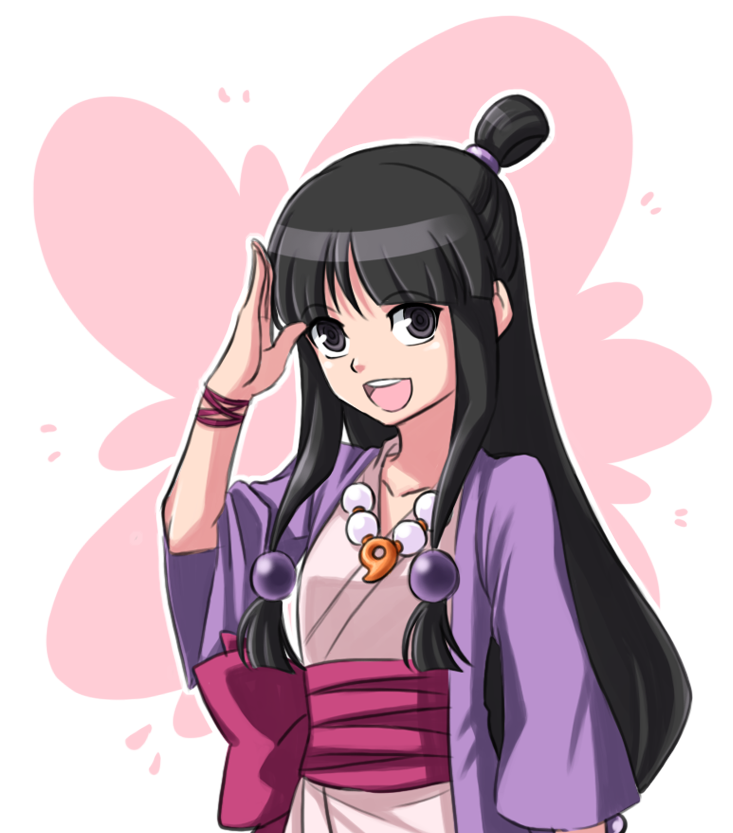 1girl ace_attorney black_hair magatama magatama_necklace maya_fey purple_kimono solo