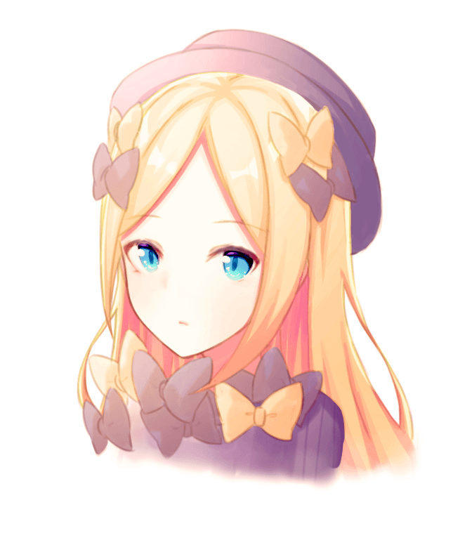 1girl abigail_williams_(fate/grand_order) bangs black_bow black_headwear blonde_hair blue_eyes bow closed_mouth cropped_torso ew0014 eyebrows_visible_through_hair fate/grand_order fate_(series) forehead hair_bow hat long_hair looking_at_viewer orange_bow parted_bangs simple_background solo upper_body white_background