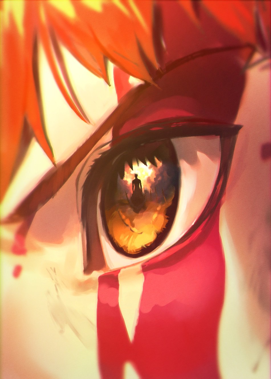 blood blood_on_face emiya_shirou eye_reflection fate/stay_night fate_(series) highres redhead reflection yellow_eyes zonotaida