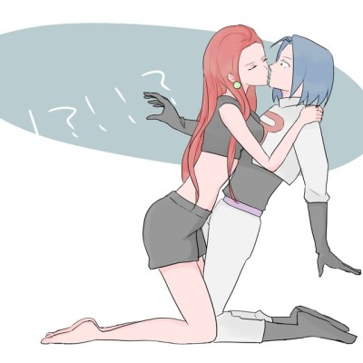 blue_hair kiss kojirou_(pokemon) lowres pokemon pokemon_(anime) redhead surprise_kiss surprised team_rocket
