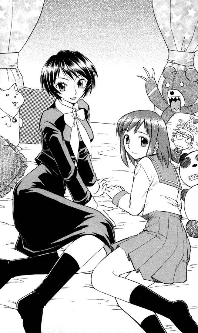 bed kasugano_midori manga midori_no_hibi monochrome school_uniform serafuku smile