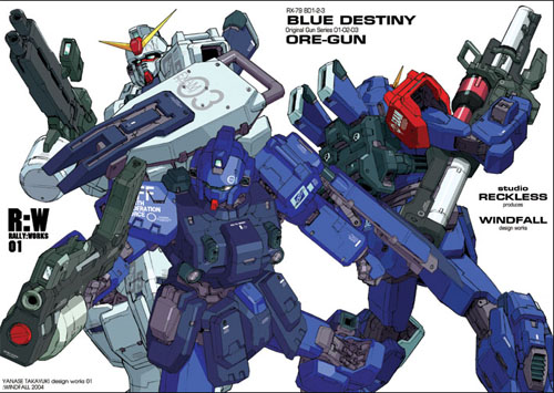 blue_destiny_01 blue_destiny_02 blue_destiny_03 gun gundam gundam_side_story:_the_blue_destiny lowres machine_gun mecha shield weapon