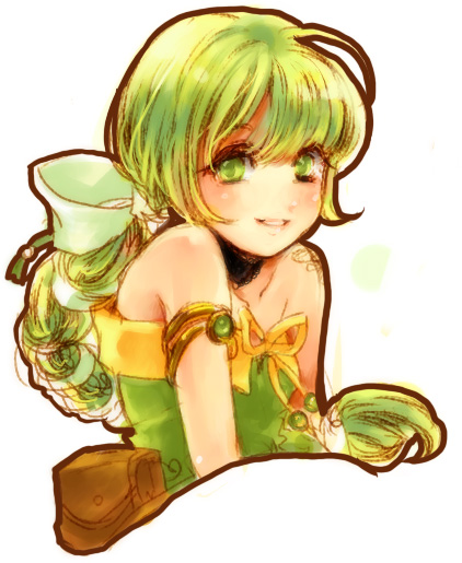 green_eyes green_hair kurai_(artist) ponytail saga saga_frontier_2 solo