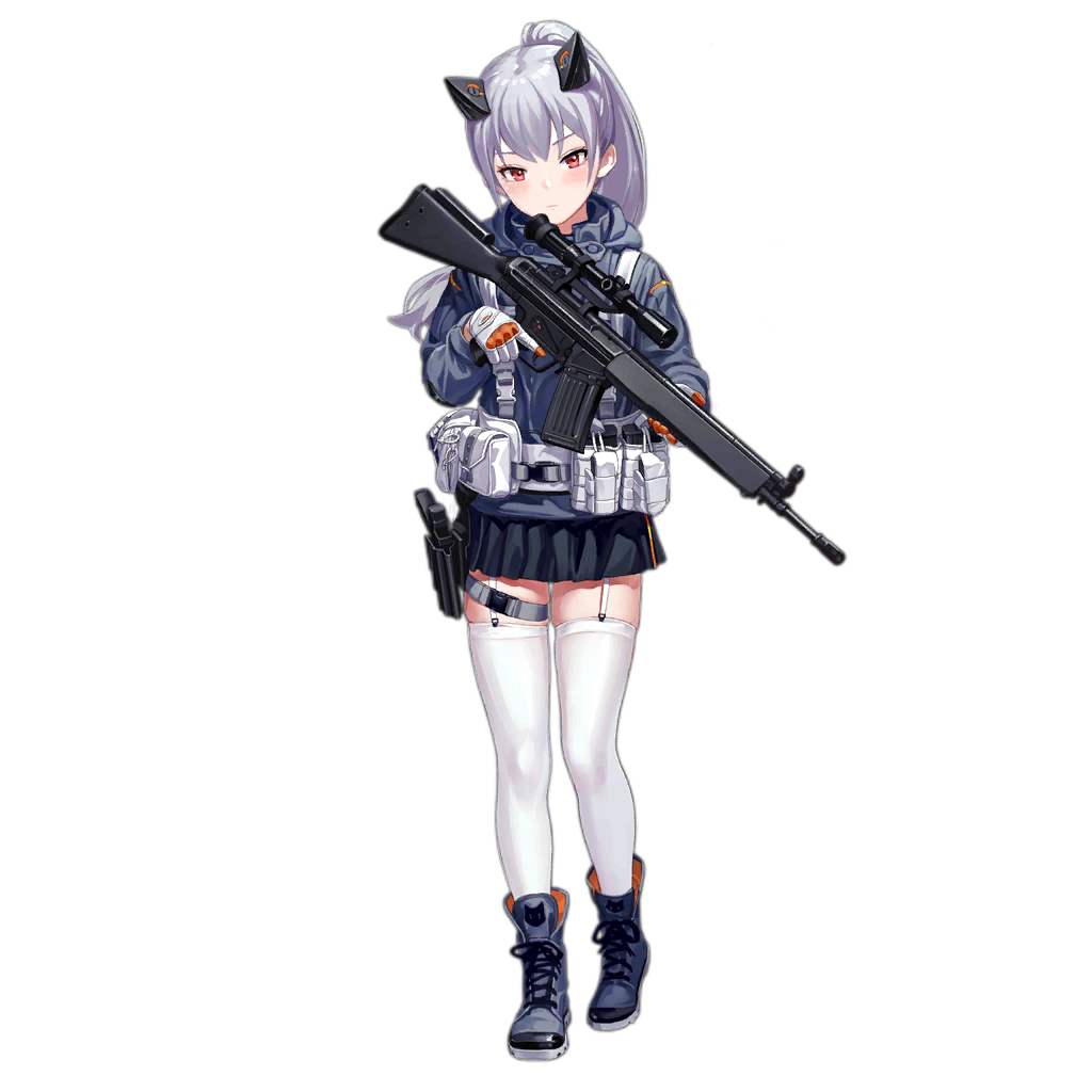 1girl assault_rifle bangs battle_rifle boots closed_mouth cross-laced_footwear fkey garter_straps girls_frontline gloves gun h&amp;k_g3 h&amp;k_g3/sg1 hk33_(girls_frontline) holding holding_gun holding_weapon jacket long_hair long_sleeves looking_at_viewer official_art ponytail red_eyes rifle silver_hair solo thigh-highs transparent_background weapon white_gloves white_legwear