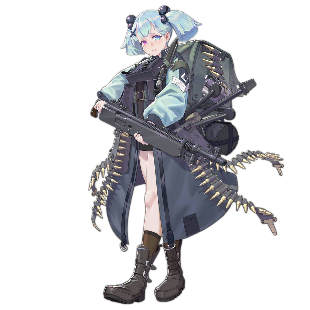 1girl ammunition_belt backpack bag baggy_clothes bangs black_footwear blue_coat blue_eyes blue_hair boots breasts brown_legwear closed_mouth coat combat_knife frown full_body girls_frontline gun hair_bobbles hair_ornament holding holding_gun holding_weapon holster knife load_bearing_equipment looking_at_viewer m1895_cb_(girls_frontline) machine_gun official_art open_clothes open_coat pouch short_hair sidelocks socks solo transparent_background trench_coat twintails violet_eyes walking weapon