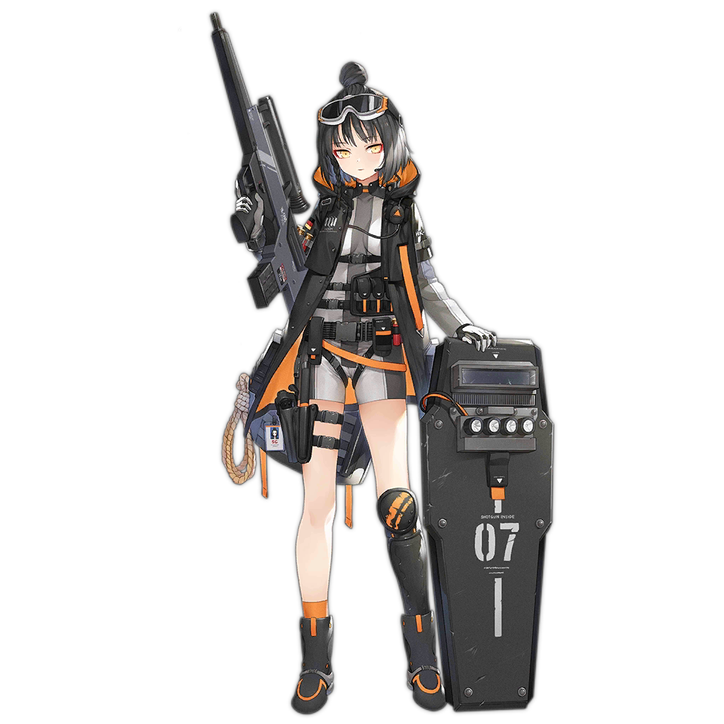 1girl bangs black_footwear black_hair boots braid breasts bullpup caws_(girls_frontline) character_name coat combat_shotgun expressionless eyeshadow german_flag girls_frontline gloves goggles goggles_on_head grey_jumpsuit gun h&amp;k_caws h&amp;k_usp haijin hand_on_shield handgun headset heckler_&amp;_koch holding holding_gun holding_weapon holster holstered_weapon hood hood_down hooded_coat load_bearing_equipment logo long_sleeves looking_at_viewer makeup medium_breasts name_tag official_art open_clothes open_coat orange_legwear pistol riot_shield rope shin_guards short_hair short_jumpsuit short_sleeves shotgun side_braid sidelocks single_knee_pad single_shin_guard snap-fit_buckle socks solo thigh_holster thigh_strap topknot transparent_background two-tone_jumpsuit weapon yellow_eyes