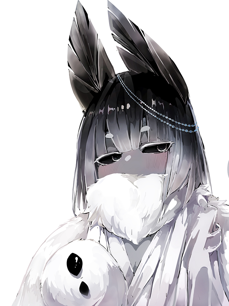 1girl bangs black_sclera diddms1999 eyebrows_visible_through_hair fur insect_girl insect_wings looking_at_viewer monster_girl moth_(diddms1999) moth_ears moth_girl original short_hair simple_background solo white_background white_eyes wings