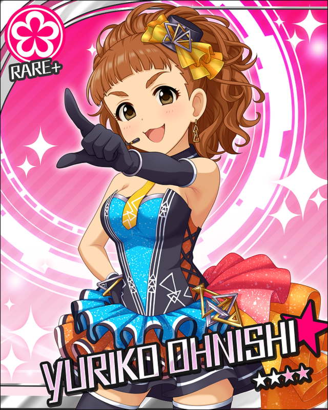 black_eyes blush brown_hair character_name dress gloves idolmaster idolmaster_cinderella_girls long_hair oonishi_yuriko smile stars