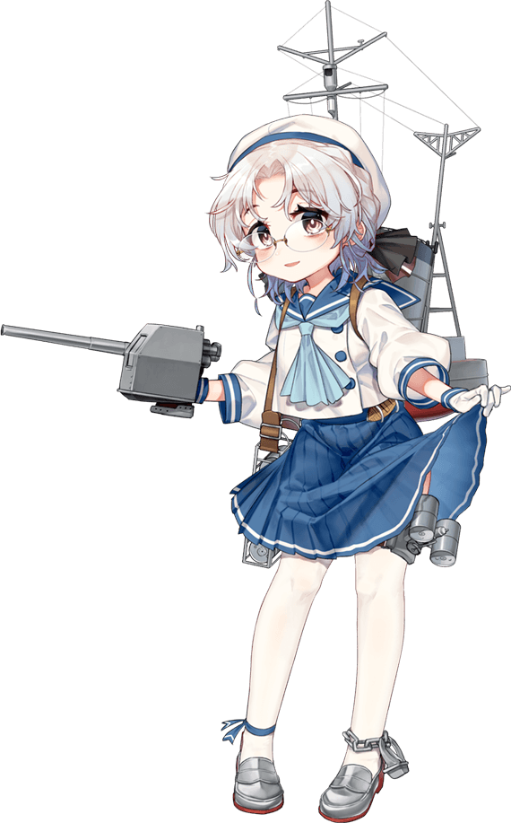 1girl adapted_turret akasaka_yuzu blue_neckwear blue_ribbon blue_sailor_collar blue_skirt buttons cannon chain full_body glasses gloves hat hirato_(kantai_collection) kantai_collection loafers long_sleeves looking_at_viewer machinery neckerchief official_art pleated_skirt ribbon sailor_collar sailor_hat school_uniform serafuku shoes short_hair silver_hair silver_shoes skirt smokestack solo standing thigh-highs transparent_background turret wavy_hair white_gloves white_headwear white_legwear