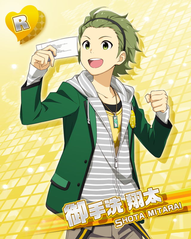 black_eyes character_name green_hair idolmaster idolmaster_side-m mitarai_shouta short_hair smile