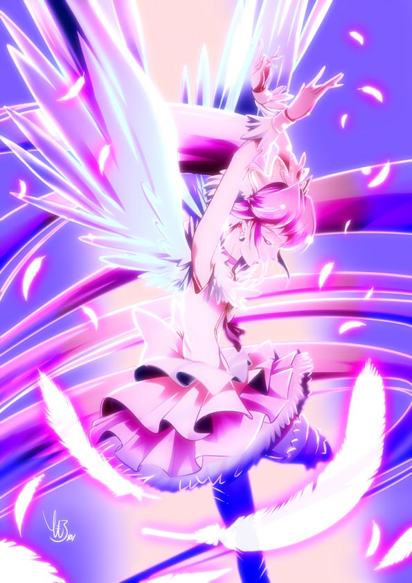 1girl absurdly_long_hair arms_up closed_eyes feathered_wings feathers floating_hair from_side happinesscharge_precure! layered_skirt long_hair miniskirt pink_hair pink_skirt pleated_skirt precure profile shirt signature skirt sleeveless sleeveless_shirt solo standing standing_on_one_leg super_happiness_lovely tomo5656ky very_long_hair white_feathers white_shirt white_wings wings wrist_cuffs