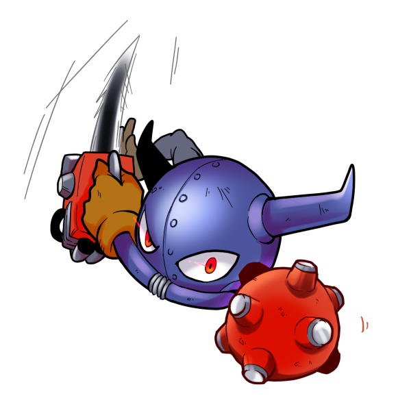 chainsaw digimon digimon_adventure_02 digimon_tales giromon gloves horns mace no_humans red_eyes solo transparent_background weapon