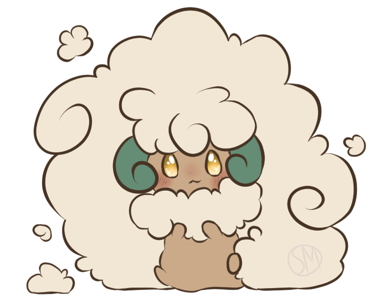 :3 animal blush creature cute fluffy monster no_humans noelle_(sinamuna) pokemon sinamuna sitting whimsicott yellow_eyes