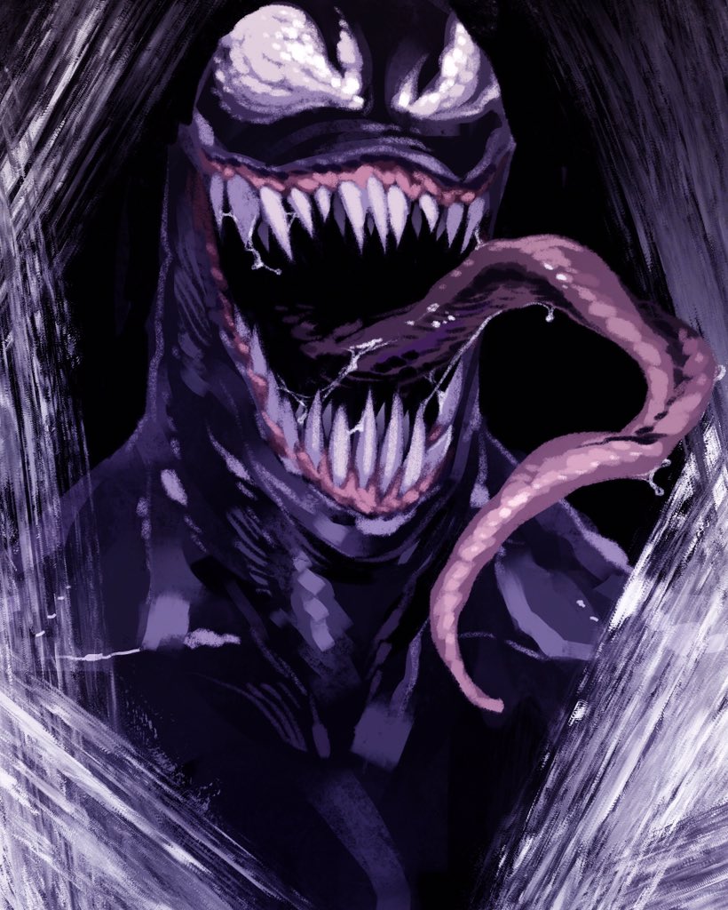 1boy long_tongue male_focus marvel mask miwa_shirou open_mouth portrait saliva sharp_teeth solo symbiote teeth tongue venom_(marvel)