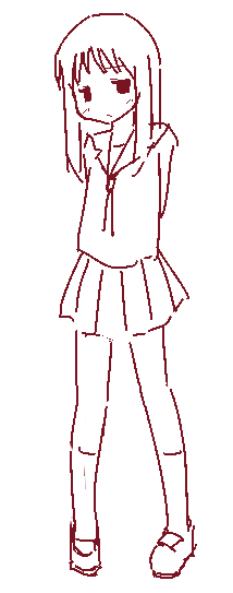 1girl arms_behind_back azumanga_daioh bangs blush closed_mouth commentary_request full_body greyscale kasuga_ayumu long_hair long_sleeves monochrome nama_(sukebu2580) pleated_skirt school_uniform serafuku shoes simple_background skirt socks solo standing white_background