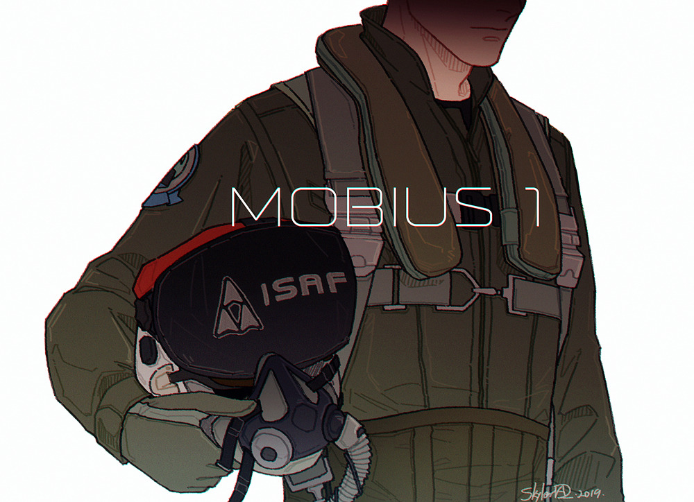 1boy ace_combat ace_combat_04 character_name faceless faceless_male gloves holding isaf mobius_1 oxygen_mask patch pilot pilot_helmet pilot_suit signature skyleranderton upper_body