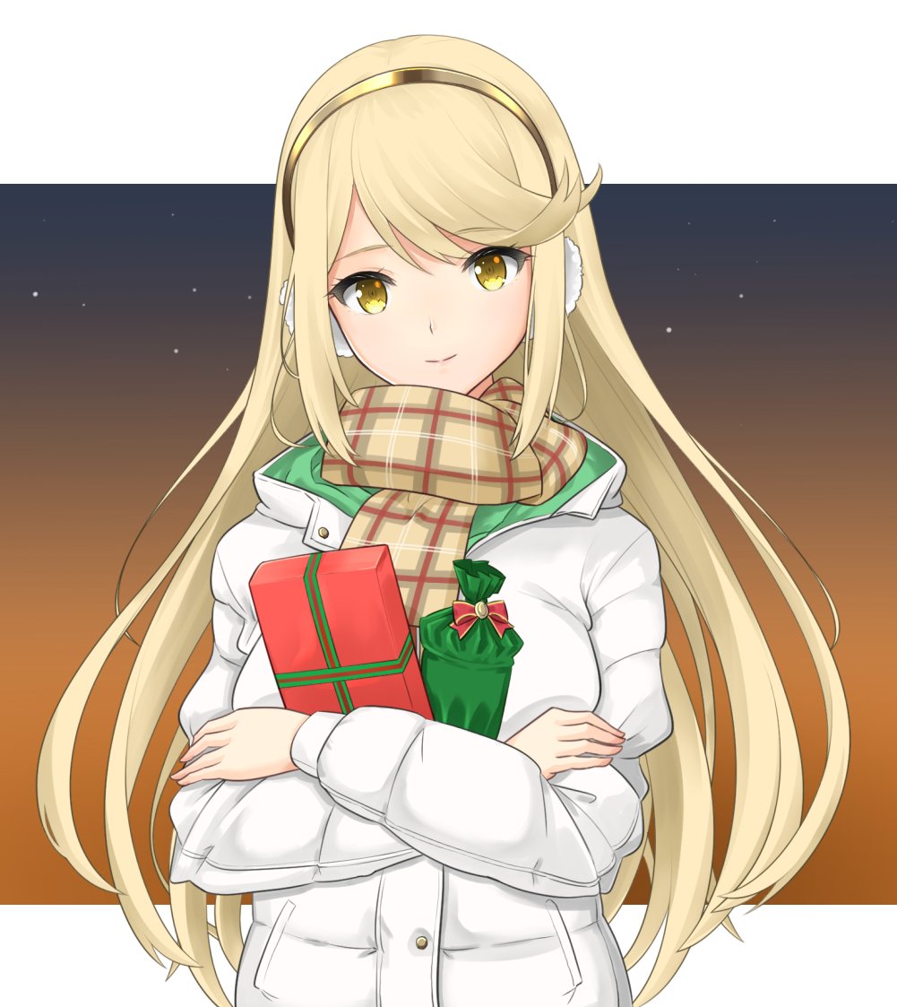1girl alternate_costume bangs blonde_hair breasts casual dollinger hair_ornament headpiece mythra_(xenoblade) jacket jewelry large_breasts long_hair solo swept_bangs very_long_hair xenoblade_(series) xenoblade_2