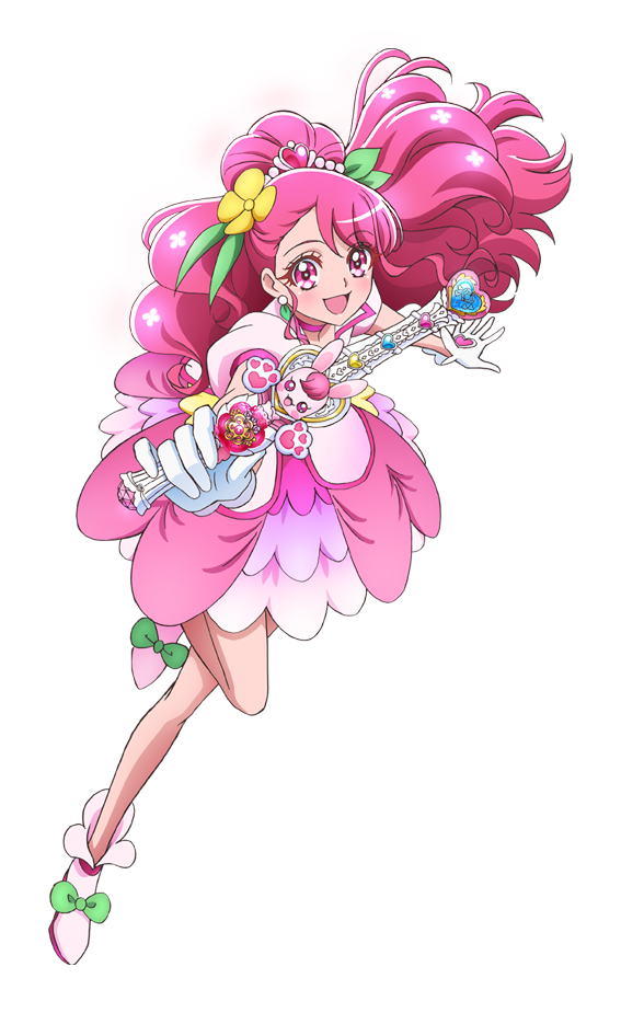 1girl :d artist_request bare_legs blush bow choker cure_grace dress earrings flower full_body gloves green_bow hair_bun hair_flower hair_ornament hanadera_nodoka healin'_good_precure holding holding_wand jewelry long_hair looking_at_viewer magical_girl official_art open_mouth pink_dress pink_eyes pink_hair pink_neckwear precure puffy_sleeves shoe_bow shoes smile solo wand white_footwear white_gloves