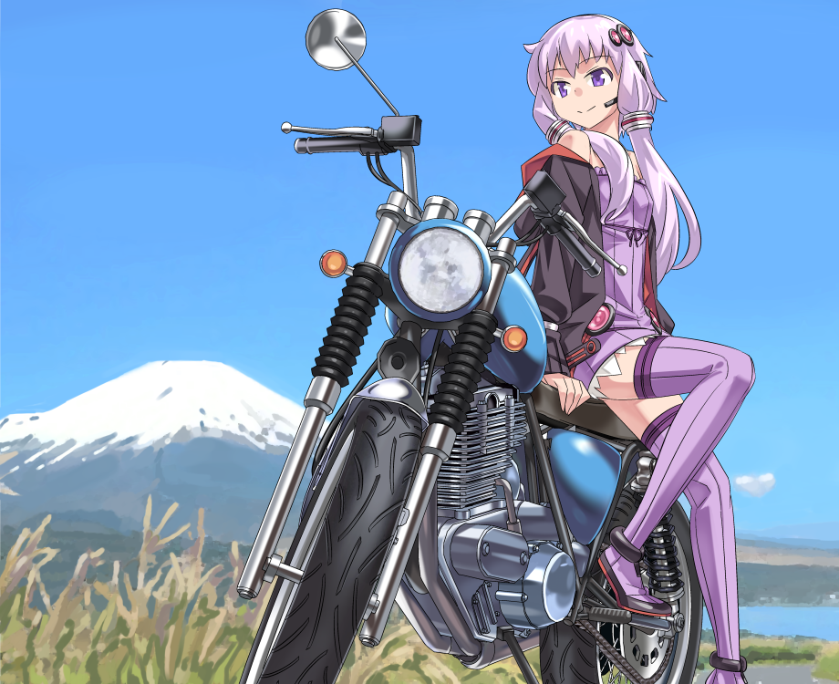 ground_vehicle imaichi motor_vehicle motorcycle mount_fuji voiceroid yuzuki_yukari