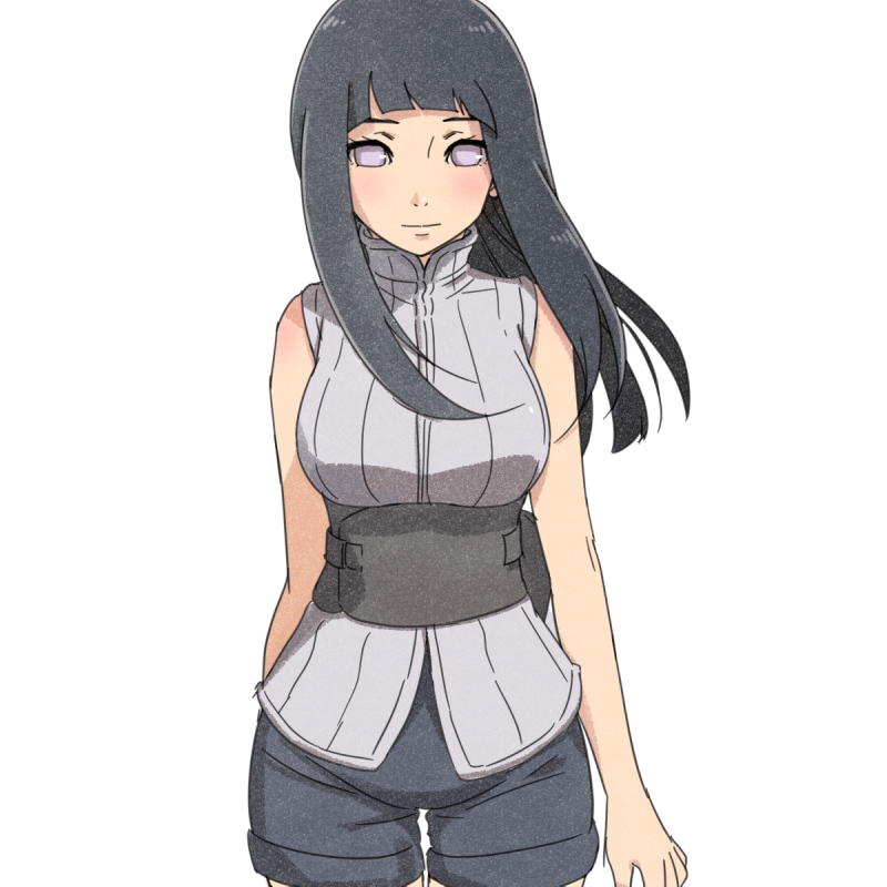 1girl black_hair blush breasts closed_mouth commentary_request hyuuga_hinata long_hair looking_at_viewer naruto_(series) naruto_shippuuden simple_background smile solo white_background yazwo