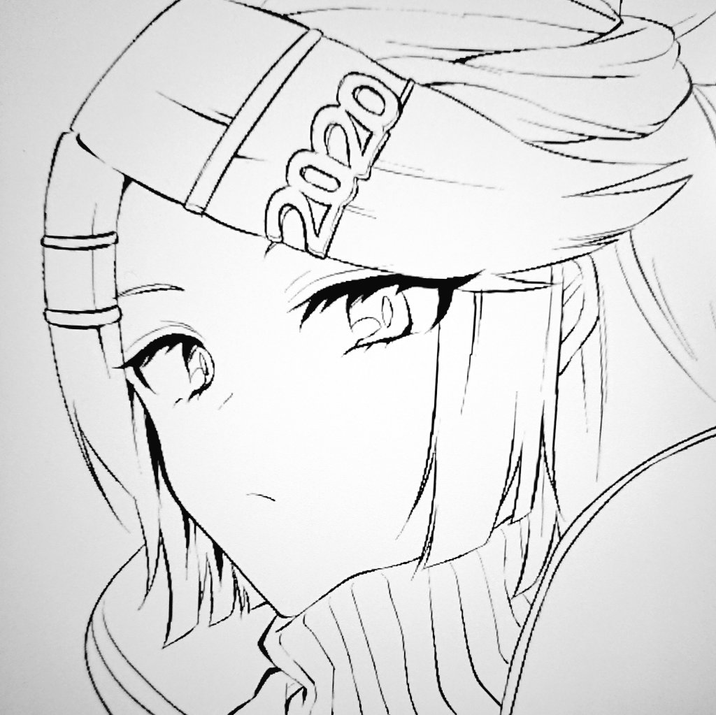 1girl 2020 bangs closed_mouth commentary frown hair_ornament hairclip kagamine_rin lineart looking_at_viewer naruse_bell portrait short_hair solo swept_bangs turtleneck vocaloid