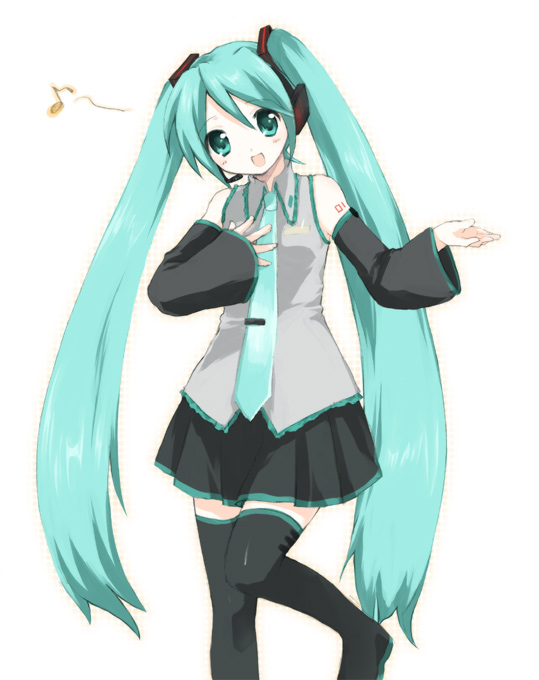 boots hatsune_miku headphones long_hair mani solo thigh-highs thigh_boots thighhighs twintails very_long_hair vocaloid zettai_ryouiki